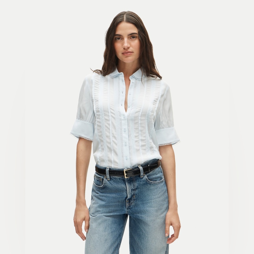 NWT J.Crew Lace-Trim Button-Up Top in Crepe de Chine